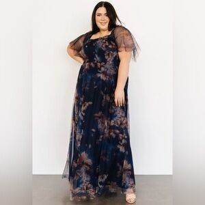 NEW WITH TAGS 2X Cassandra Tulle Maxi Dress from Baltic Born in dark blue floral